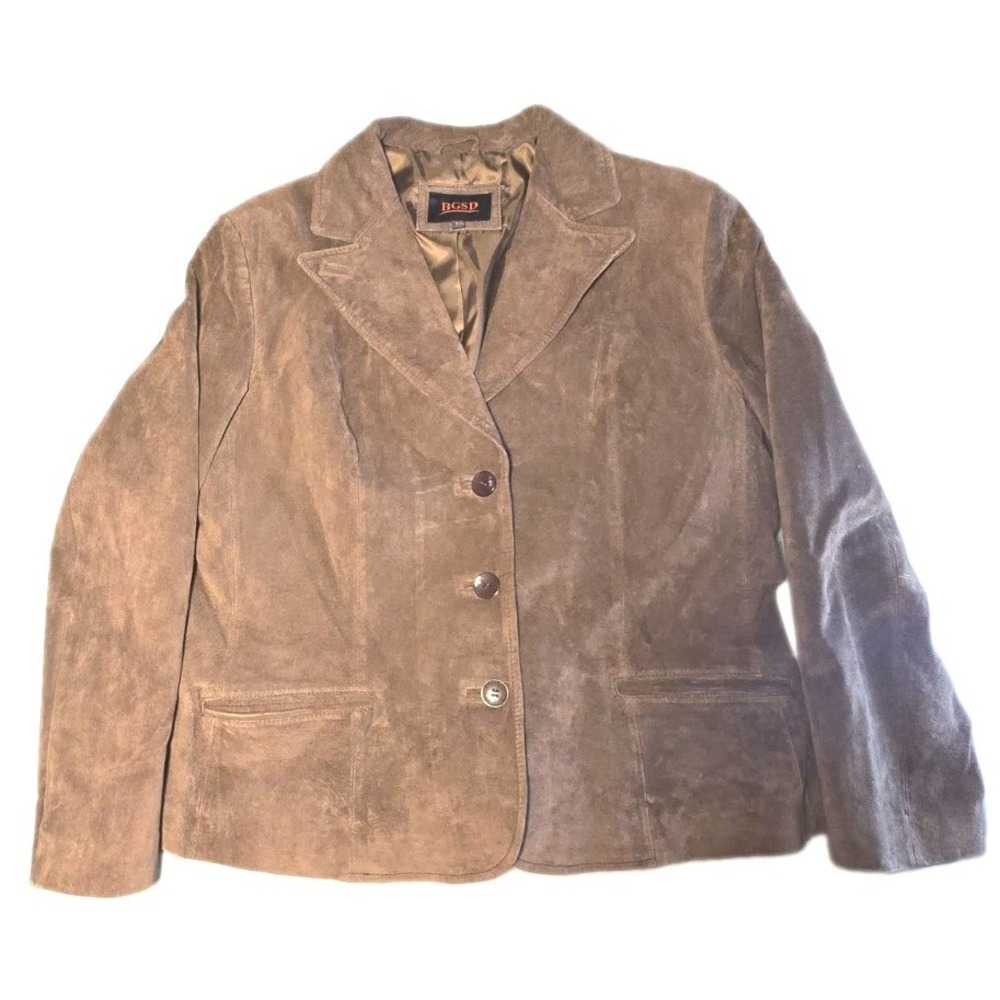 BGSD Leather Jacket Womens Plus PXL Brown Genuine Leather Coat Lined Casual